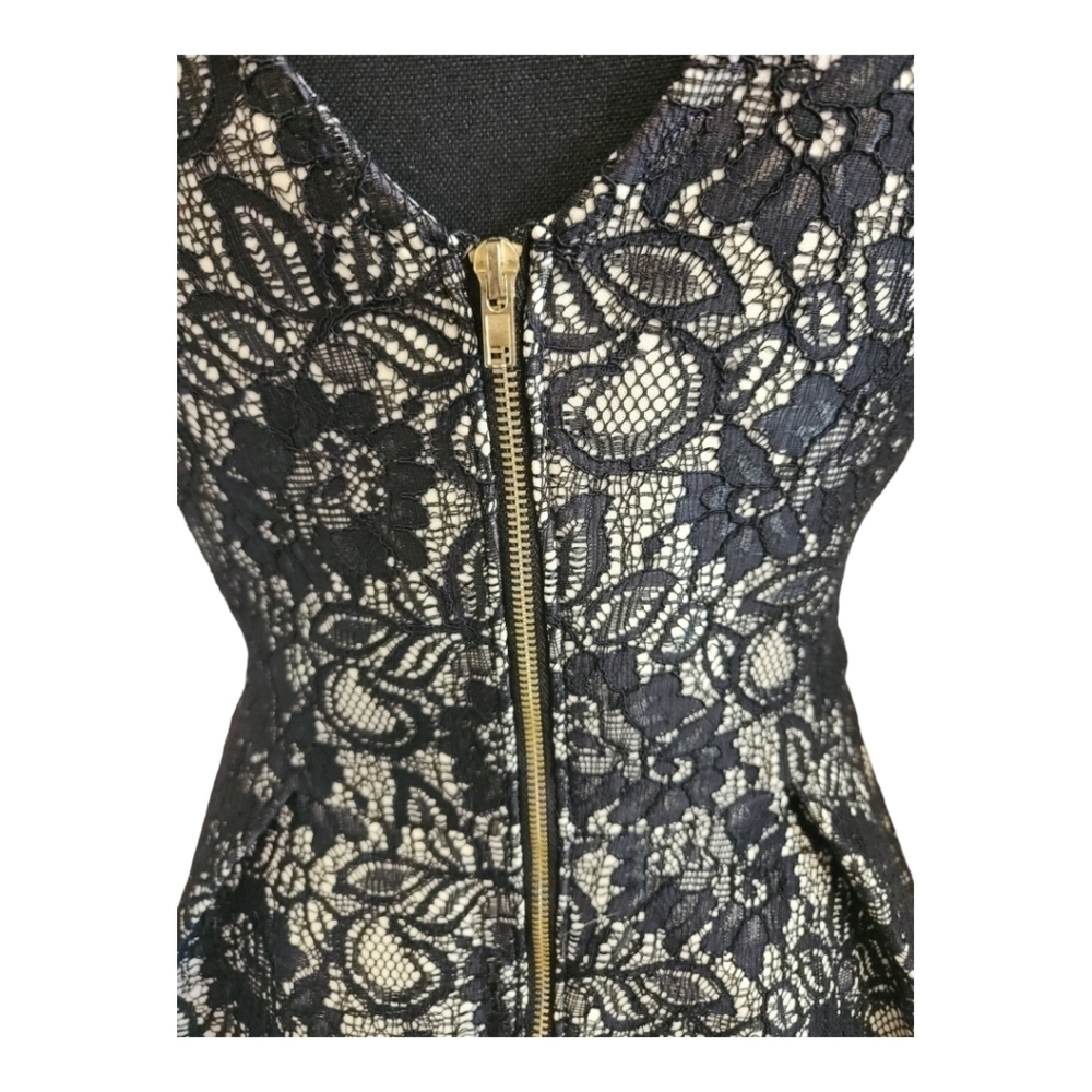 UNBRANDED sleeveless fit & flare lace mini dress cream black size small - Picture 4 of 6